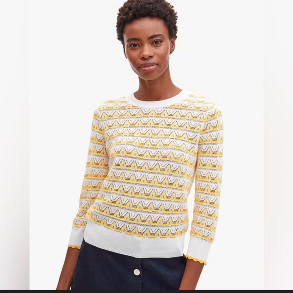 kate spade Yellow and White Crew Sweater for spring  MATCHING SKIRT ALSO LISTED